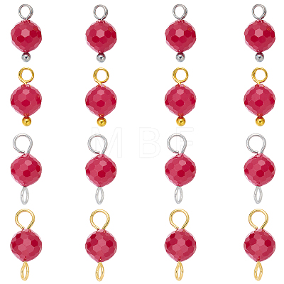 16Pcs 4 Styles Lab Grown Red Corundum Charms with July Birthstone Connector Charms PALLOY-SW00124-1