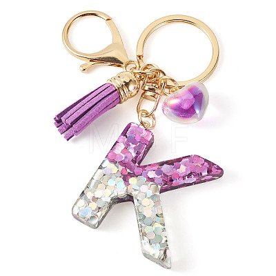 Alloy Resin Heart Keychains KEYC-TADJ0002-01G-K-1