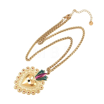 304 Stainless Steel Enamel Heart Pendant Wheat Chain Necklaces NJEW-P430-04A-G-1