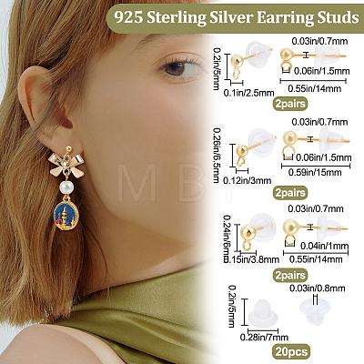 6 Pairs 3 Size 925 Sterling Silver Ear Stud Findings STER-BBC0001-63G-1