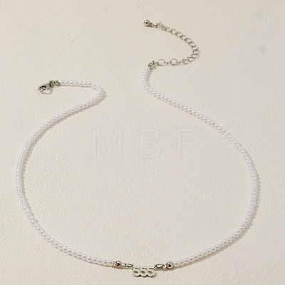 Alloy Number 555 Pendant Resin Imitation Pearl White Round Beaded Necklaces for Women FS-WGE7FDC-14-1