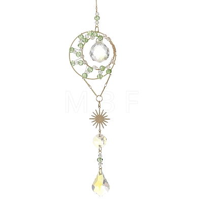Wire Wrapped Glass Beads Suncatcher HJEW-JM05003-1