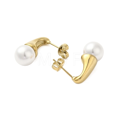 304 Stainless Steel Shell Pearl Round Stud Earrings for Women EJEW-U020-27G-1