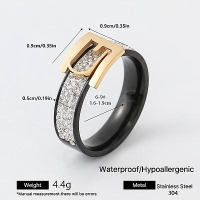 304 Stainless Steel Rhinestone Finger Rings for Couple FG1274-8-1