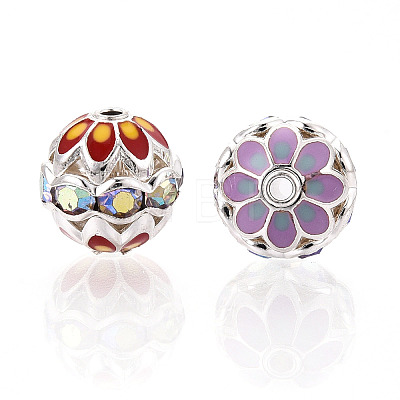 Round Brass Enamel Beads KK-Q080-01B-S-1