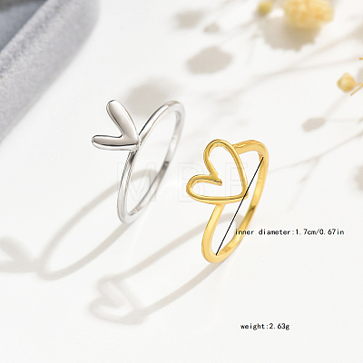 Irregular Double Heart 925 Sterling Silver Stackable Finger Rings for Women DW2837-3-1