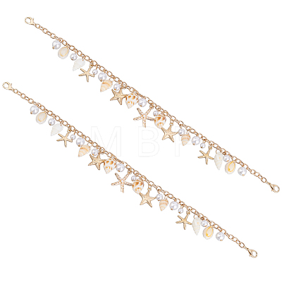 2Pcs Bohemian Starfish Alloy & Natural Shell Tassel Bag Decorative Chains AJEW-BBC0001-13-1