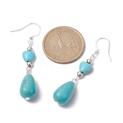 Teardrop & Heart Synthetic Turquoise Dangle Earrings EJEW-JE05531-1