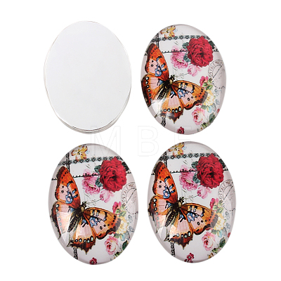 Butterfly Printed Glass Oval Cabochons GGLA-N003-18x25-C39-1