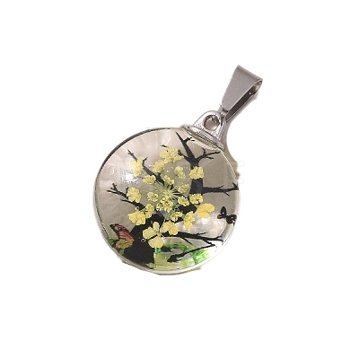 5Pcs Dried Flower Glass Pendants PW-WG2A25C-05-1