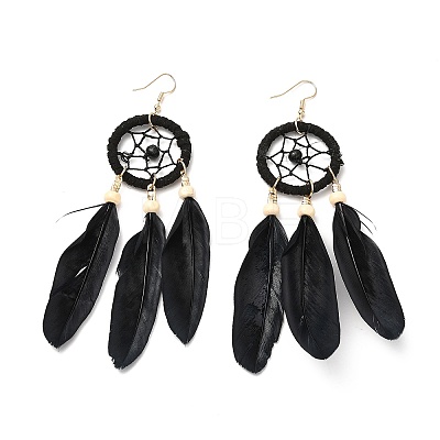 Feather Woven Net Chandelier Earrings EJEW-H090-01D-1