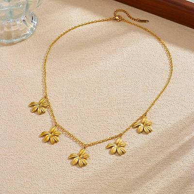 304 Stainless Steel Flower Multi Pendant Bib Necklaces for Women WG4B855-01-1