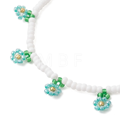 Floral Glass Seed Bead Charm Bracelets for Women BJEW-MZ00306-04-1