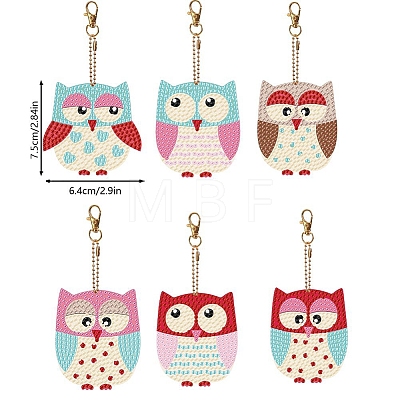 6Pcs DIY Diamond Painting Owl Keychain Kits PW-WG37898-01-1