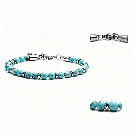 Synthetic Turquoise Round Beaded Bracelets with 304 Stainless Steel Clasps WG47F3F-03-1