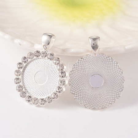 Flat Round Alloy Rhinestone Pendant Cabochon Settings ALRI-T350-01S-1