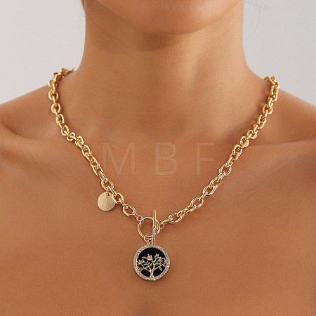 Alloy Crystal Rhinestone with Acrylic Black Tree of Life Pendant OT Necklaces FS-WG158D2-03-1