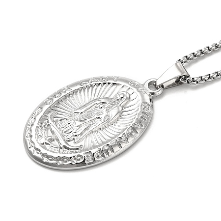 Non-Tarnish Stainless Steel Virgin Mary Pendant Necklace with Box Chains for Women NJEW-E066-01P-1