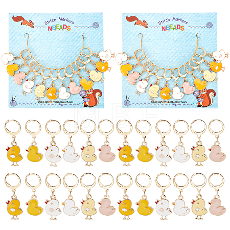 12Pcs 6 Style Alloy Enamel Chick Charms Locking Stitch Makers HJEW-PH01591-1