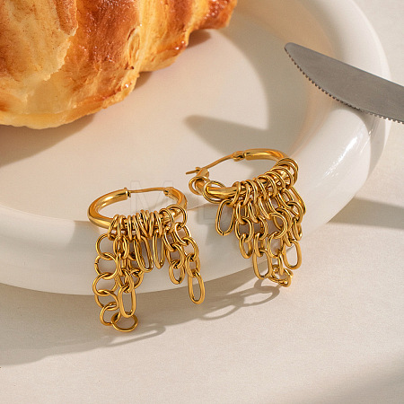 304 Stainless Steel Chain Tassel Hoop Earrings for Women HJ6544-1-1