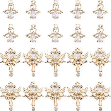 20Pcs 2 Style Rack Plating Brass Micro Pave Clear Cubic Zirconia Pendants KK-FH0004-22-1
