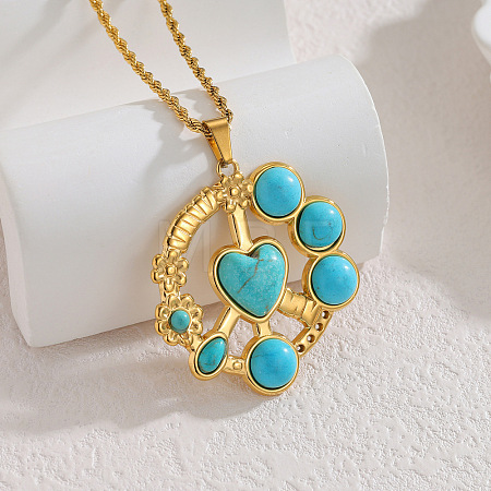 Boho 304 Stainless Steel Synthetic Turquoise Pendant Necklaces for Women WG99EC3-08-1