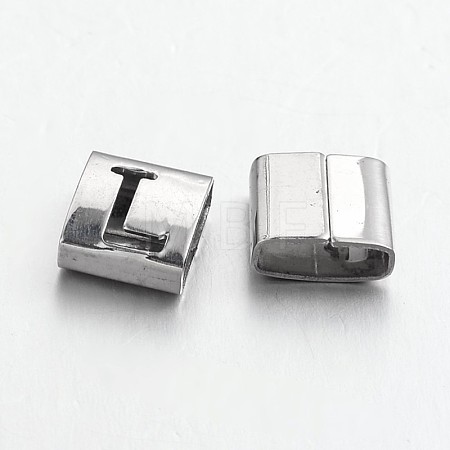 Tarnish Resistant Letter Style 201 Stainless Steel Square Slide Charms STAS-L132-23-1