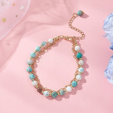 Natural Howlite & Brass Rolo Chains Multi-strand Bracelets for Women BJEW-JB13160-1