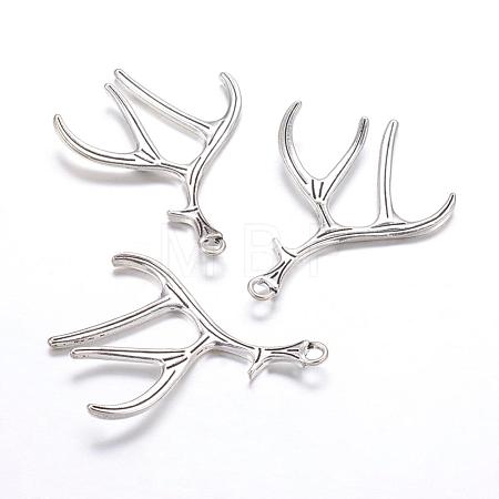 Tibetan Style Alloy Deer Antler Pendants X-TIBEP-S261-AS-LF-1