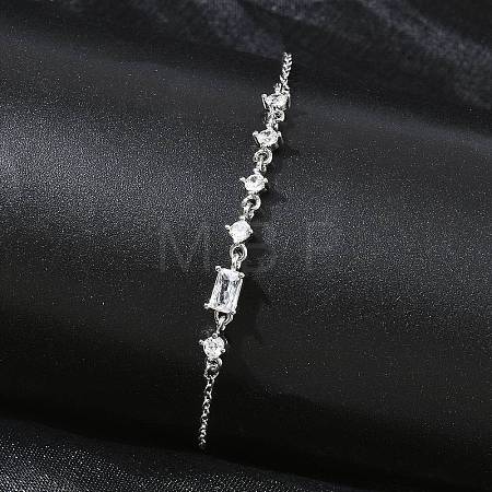 Brass Micro Pave Clear Cubic Zirconia Link Bracelets BJEW-E114-01C-P-1