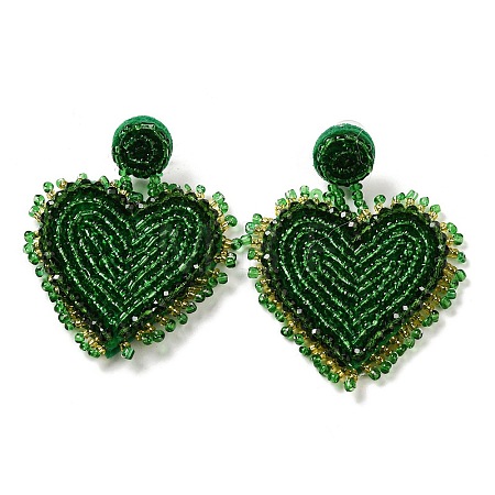 Saint Patrick's Day Glass Seed Beaded Dangle Stud Earrings EJEW-F327-01C-1