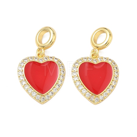 Brass Micro Pave Clear Cubic Zirconia Heart European Dangle Charms KK-L256-21G-1