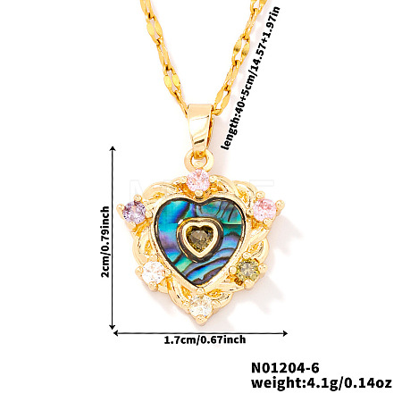 Brass Colorful Cubic Zirconia Heart-shaped Pendant Necklaces PR0180-3-1