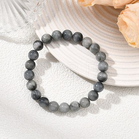 Natural Eagle Eye Stone Round Beads Stretch Bracelets for Women Men BJEW-JB13859-1