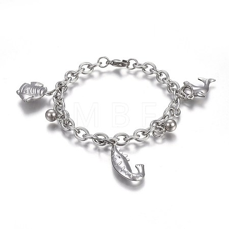 Tarnish Resistant 304 Stainless Steel Charm Bracelets BJEW-L637-31-P-1