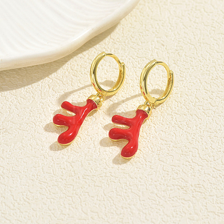 Brass Enamel Deer Hoop Earrings KX0069-1