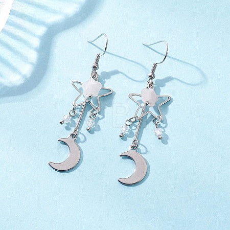 Moon Natural Rose Quartz Dangle Earrings EJEW-JE06776-02-1