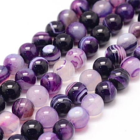 Natural Striped Agate/Banded Agate Bead Strands G-K155-A-8mm-11-1