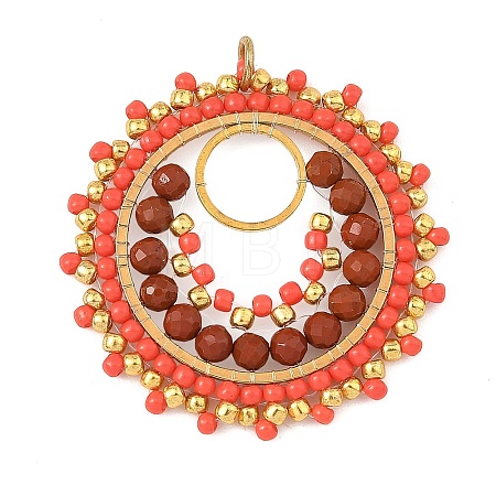 304 Stainless Steel & Brass & Natural Red Jasper & TOHO Glass Seed Beaded Pendants PALLOY-MZ01379-04-1