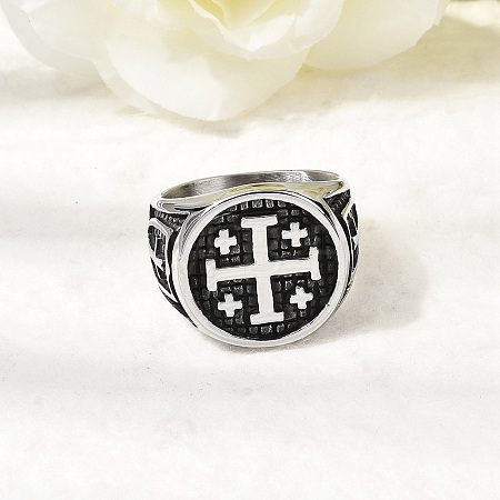 Jerusalem Cross 304 Stainless Steel Finger Rings for Men RJEW-D339-01B-AS-1
