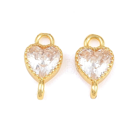 Brass Pave Cubic Zirconia Heart Links Connector Charms KK-K340-49G-05-1