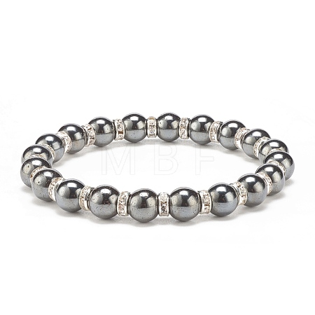 Synthetic Hematite Stretch Bracelet Rhinestone Beaded BJEW-JB08335-02-1