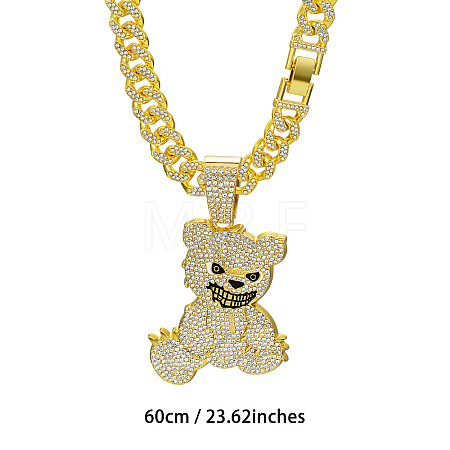 Zinc Alloy Full Crystal Rhinestone Bear Pendant Cuban Link Chain Necklaces for Men FS-WGDB54B-04-1