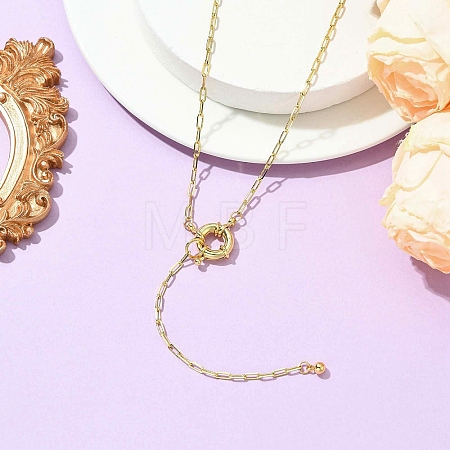 Brass Round Tassel Paperclip Chain Lariat Necklaces for Women NJEW-JN06010-1