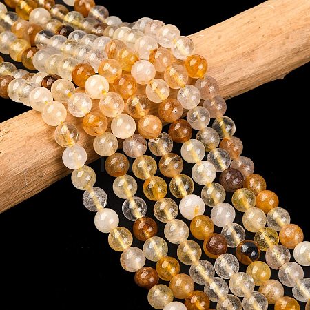 Natural Yellow Hematoid Quartz Round Beads Strands G-F266-09-6mm-1