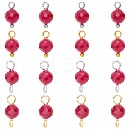 16Pcs 4 Styles Lab Grown Red Corundum Charms with July Birthstone Connector Charms PALLOY-SW00124-1