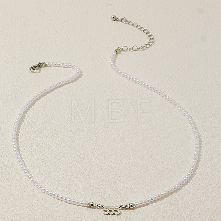 Alloy Number 555 Pendant Resin Imitation Pearl White Round Beaded Necklaces for Women FS-WGE7FDC-14-1