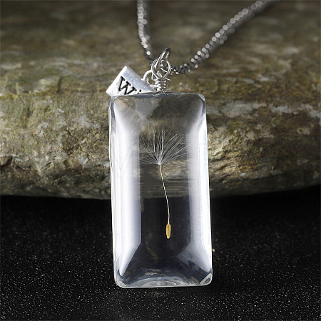 Clear Glass with Dandelion Inside Pendant Necklaces FS-WG96F40-06-1