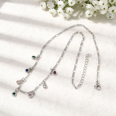Brass Micro Pave Cubic Zirconia Teardrop Pendant Necklaces NJEW-B157-11P-1