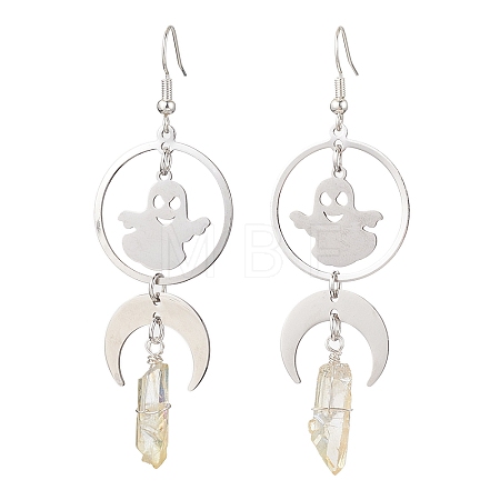 Natural Quartz Crystal & 201 Stainless Steel Dangle Earrings EJEW-TA00429-1
